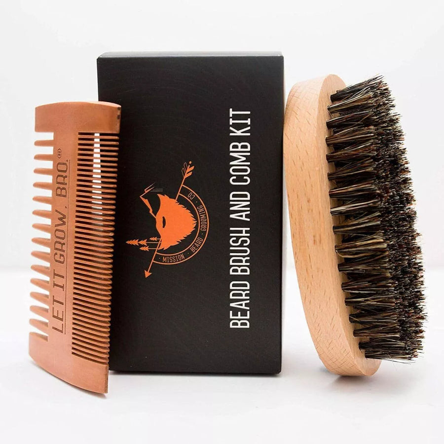 Beard brush and comb gift set for short beards