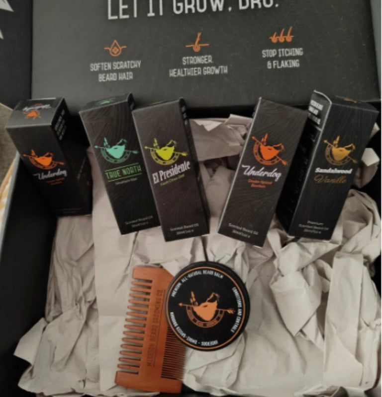 An order of all five scented oils in the Mission Beard box